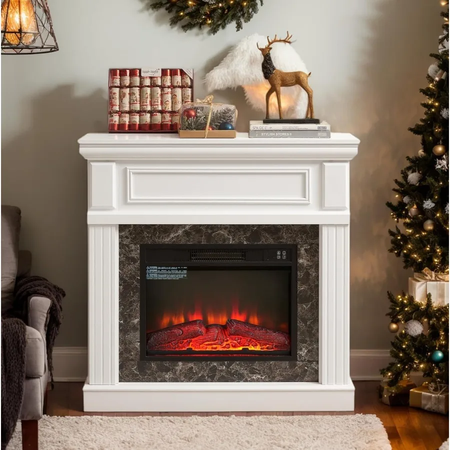 

42 Электрический камин с каминной каминной отдельно стоящей подставкой для телевизора с 23 каминными вставками, электрический каминный обогреватель 1400 Вт с дистанционным управлением