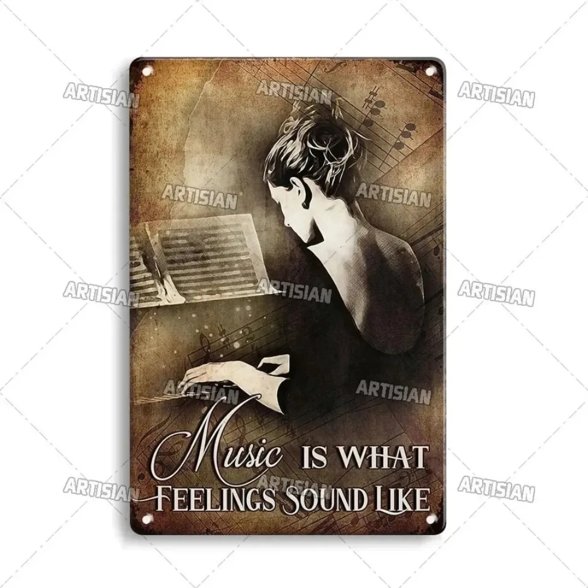 لوحة معدنية عتيقة لديكور الحائط - لافتة بيانو من القصدير للبار والمقهى #3