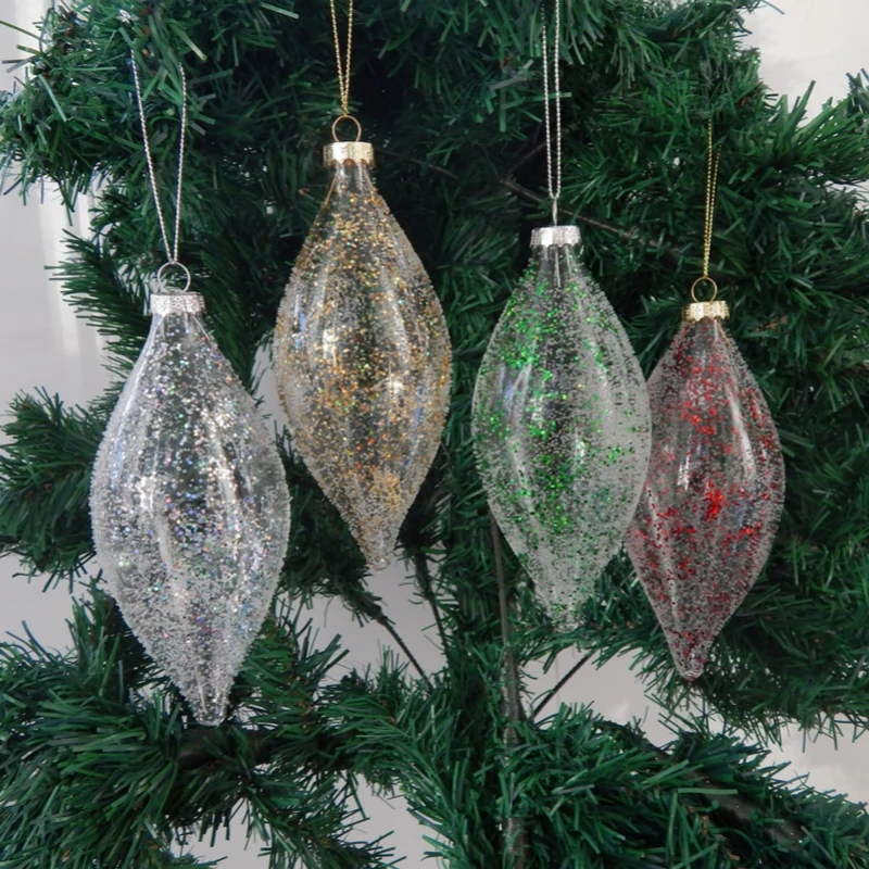 8pcs/pack 7*13cm Different Color Dots Cone Shaped Transparent Glass Pendant Christmas Day Hanging Ornament Decorative Handmade