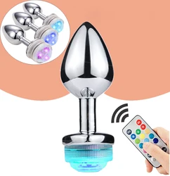 Wireless Remote Control Metal Luminous Anal Plug Prostate Massage Butt Plug with LED Anal Tail Sex Toy Adult Products for Women