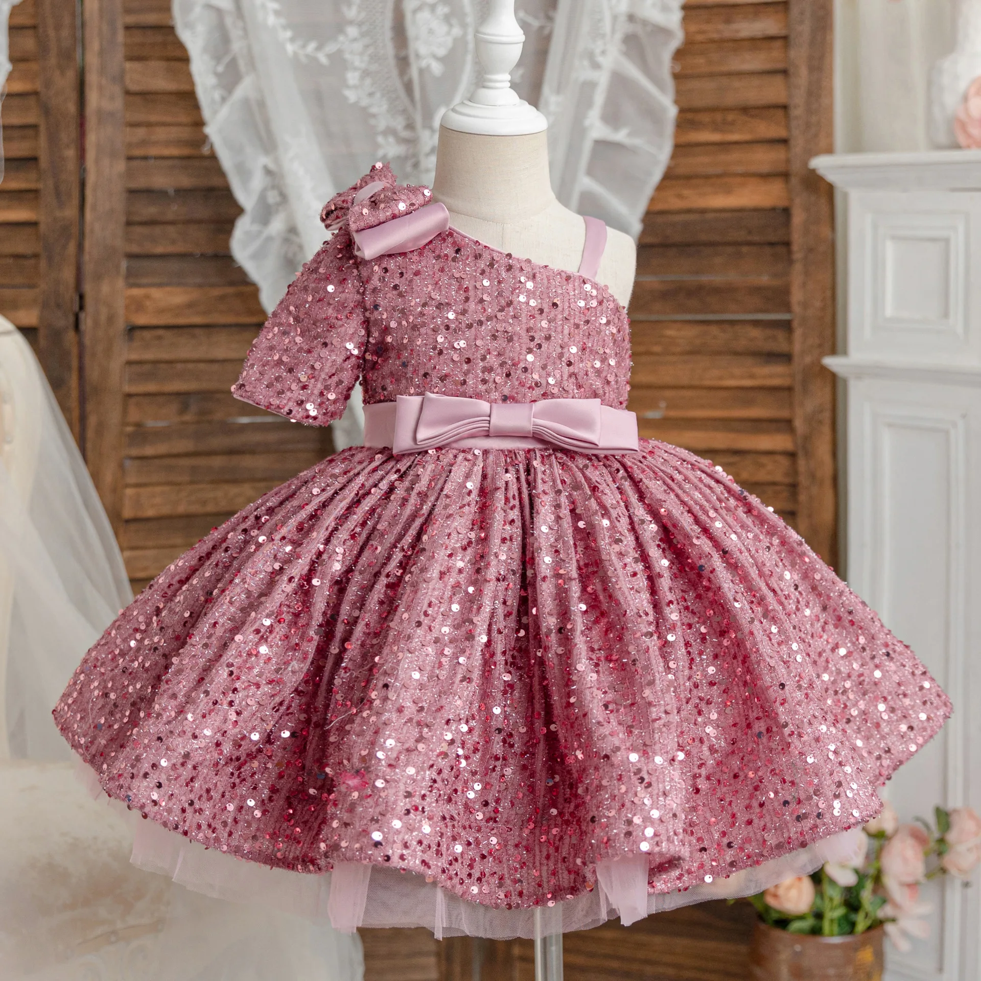 HETISO Elegant Girl Princess Dresses Sling Sequined Kids Formal Party Gowns for Birthday Wedding Evening Christmas