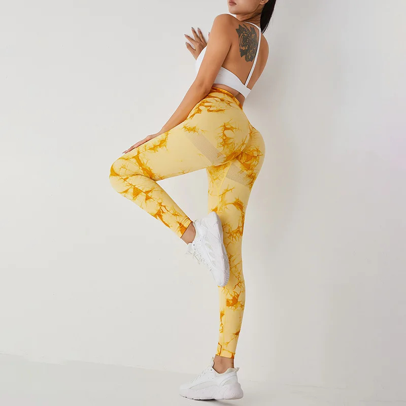 

2024 New Spot Seamless Tie Dyed Yoga Pants For Women High Waist And Hip Lift Sexy Running Breathable Underpants