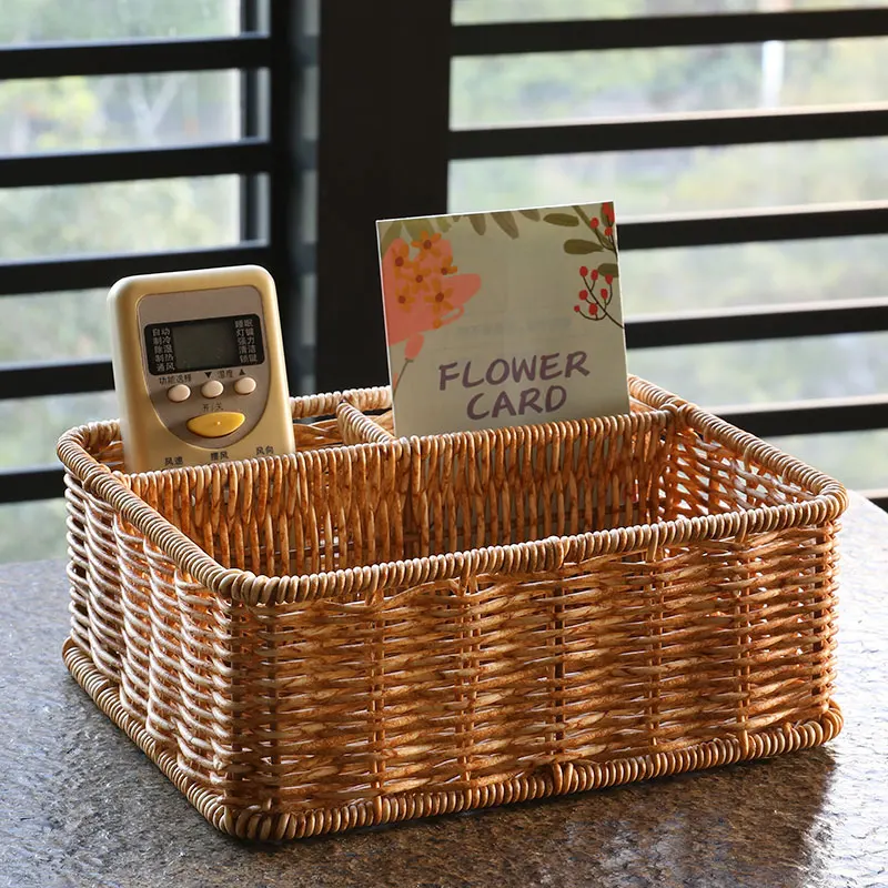 Simple Design Plastic Wicker Weaving Storage Box Desktop Organizer Remote Control Tray Tea Table Accessories Basket Home Good