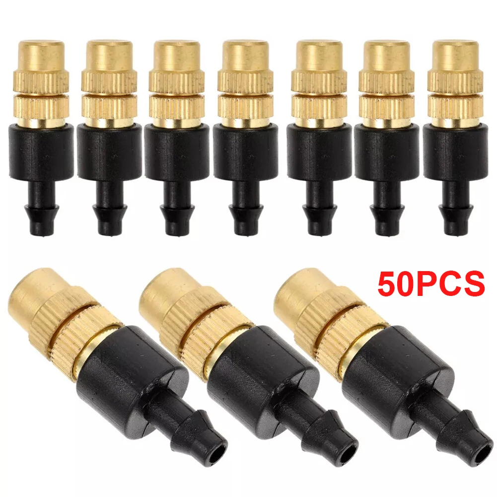 

50Pcs Brass Spray Nozzle Adjustable Garden Hose Sprinkler Head Irrigation Drippers Atomizing Nozzle for 4/7mm Hose