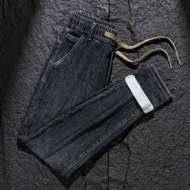 Merk heren nieuwe herfst jeans zwart grijs stretch slanke rechte denim broek trendy merk streetwear mode knappe mannen broek