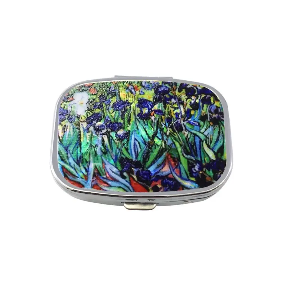 Portable Double-Grid Metal Pill Box Container Rectangular Tinkering Mirror Dustproof Waterproof Jewel Case Women