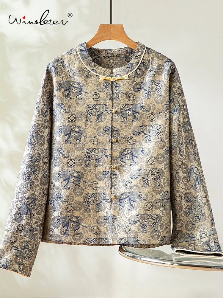 

Winsleter-40%Silk 60%Wool Song Brocade Elegant Coat, O Neck Geometry, Women Vintage Luxury Loose Coat, 2026 Spring New C61805CC