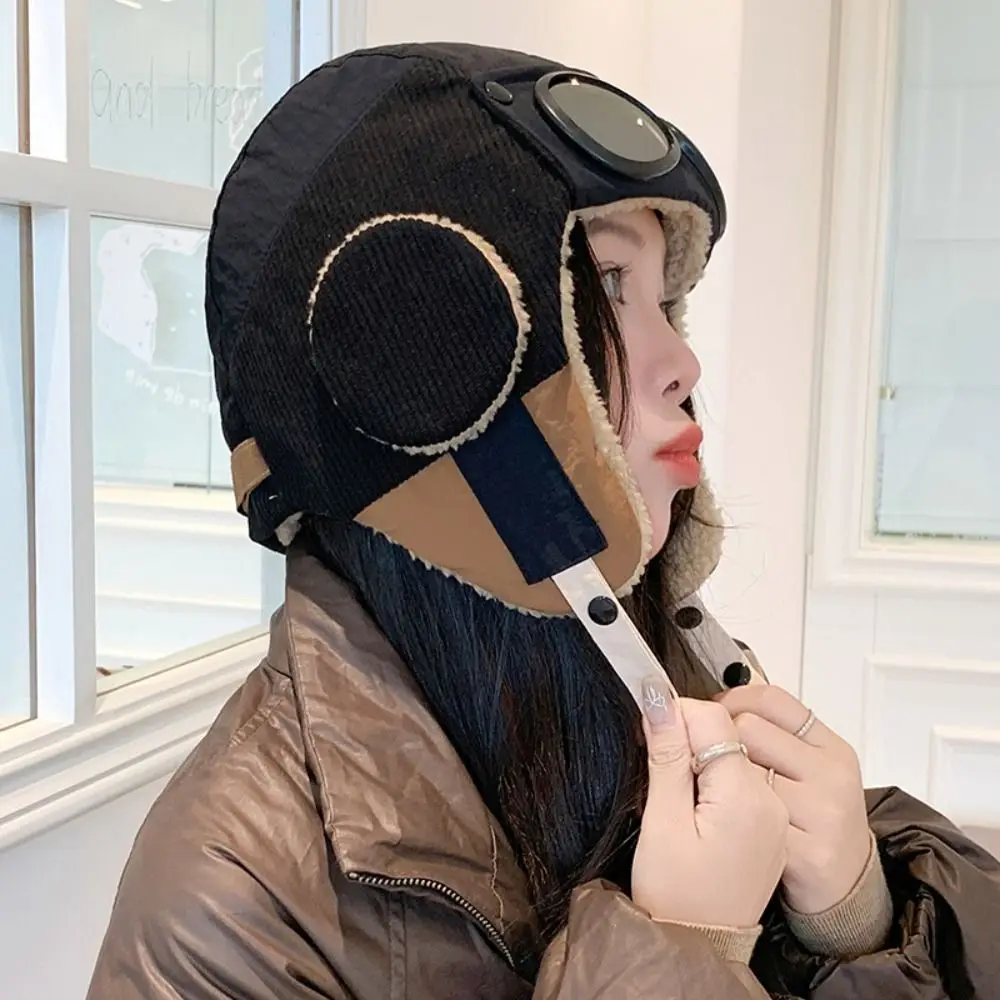 Windproof Winter Pilot Hat With Goggles Beanie Ear Protection Warm Ski Hat Thickened Anti Fog Cycling Lei Feng Hat Women/Men