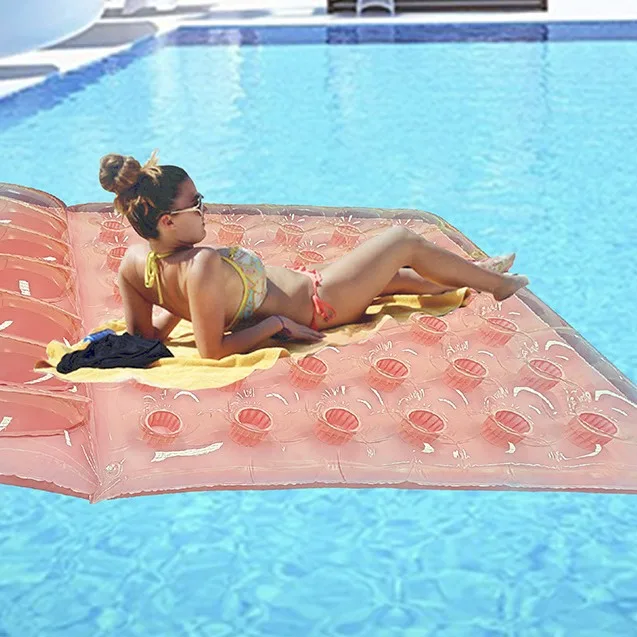 

PVC inflatable 36-hole double floating beach mat perforated cup holder