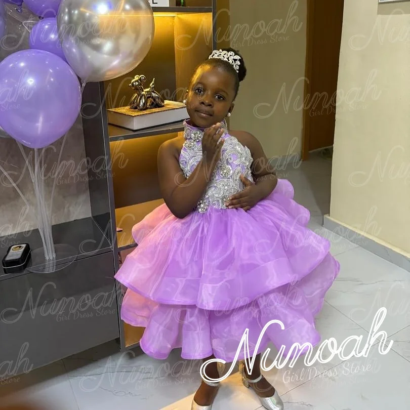

Lavender Flower Girl Dress For Wedding Sleeveless Girl Kids Birthday Party Knee Length First Holy Communion Gown Customized