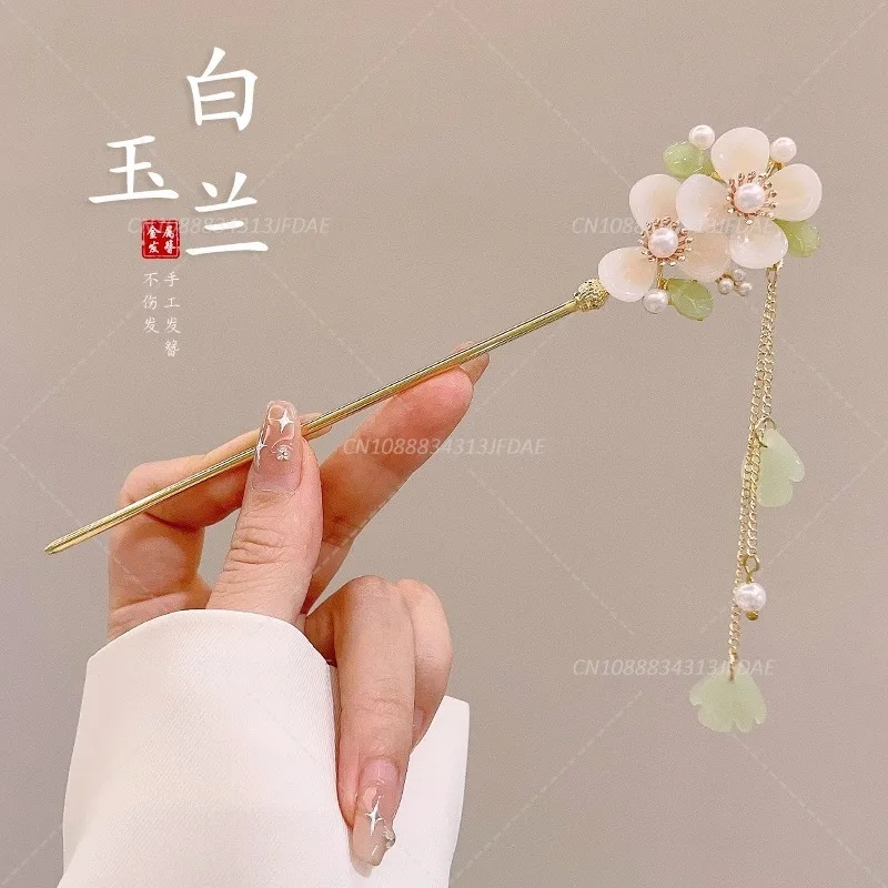 Chinese Style Hair Stick Glowing Lotus Lantern Hairpin Women Ancient Style Palace Lantern Hair Stick Flower Tassel Hair Insert view 6