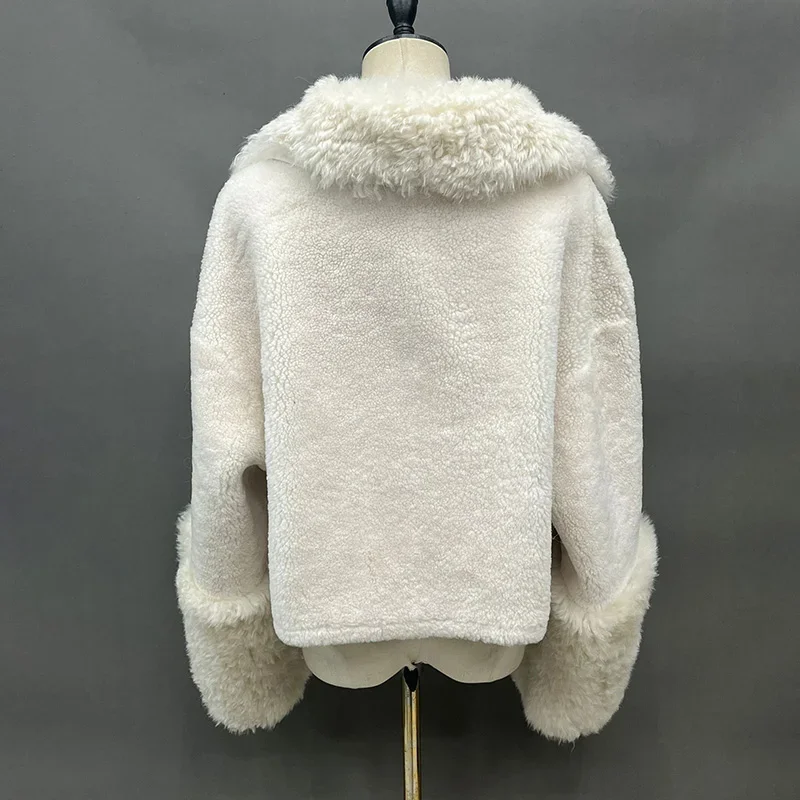 Lady Luxe Winter Shearling Jack 2024 Dikke Warme Lamsbontjassen Dames Oversized Wollen Jas Echt Lederen Voering