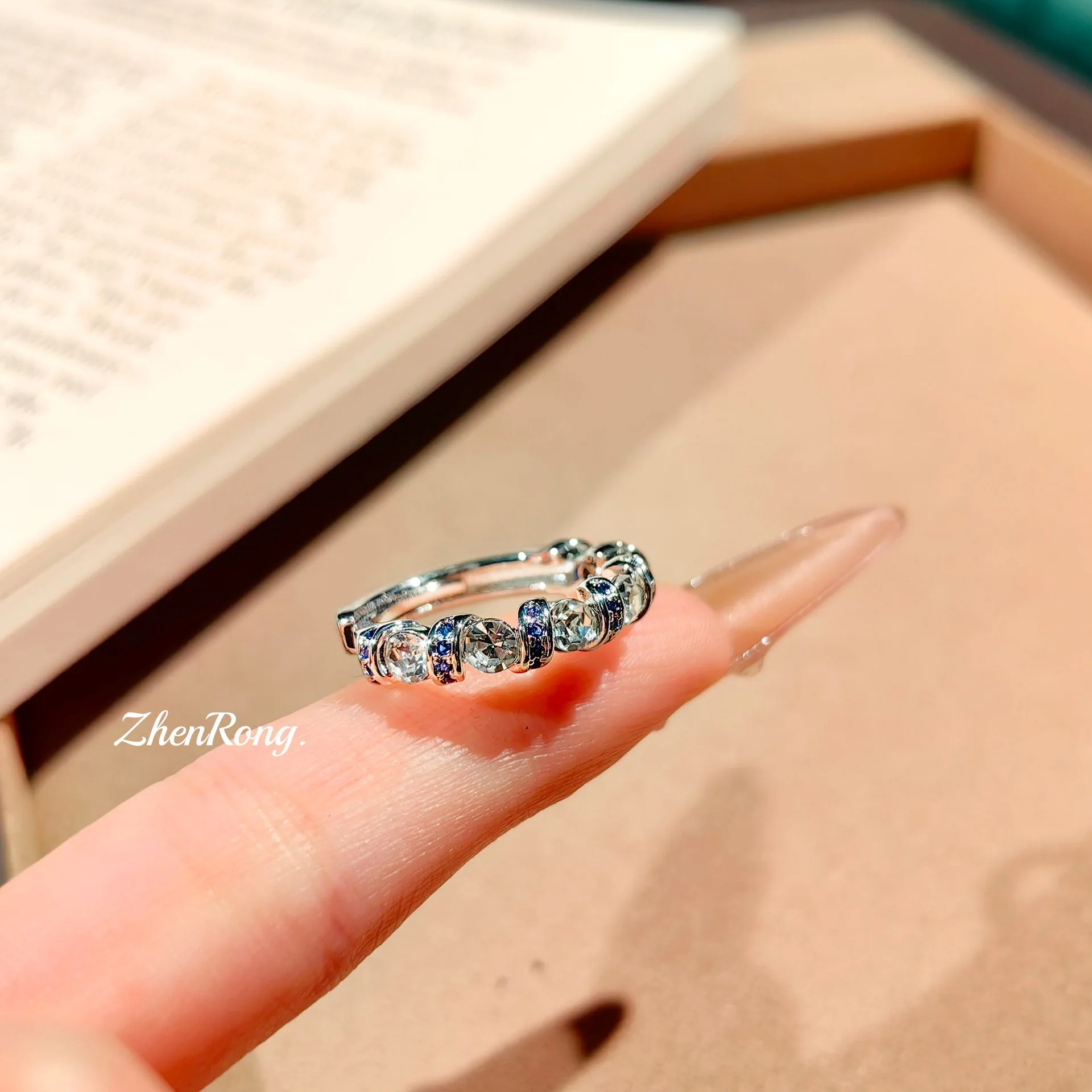 925 Silver Ring Retro Simple Unique Design Premium Irregular Half Eternity Tiny Diamond Stacking Pinky Ring For Female Daily Use