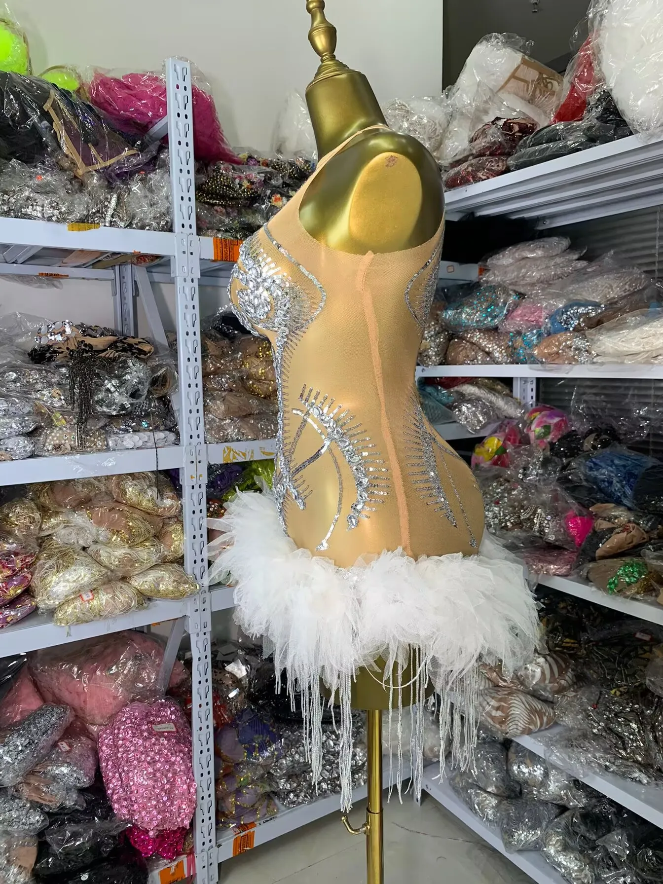 Vrouwen Sexy Sensuele Nachtclub Jurk Sparky Crystal Pailletten Borduren Mesh Bodcyon Mini Jurk Met Bustier Showgirl Kostuums