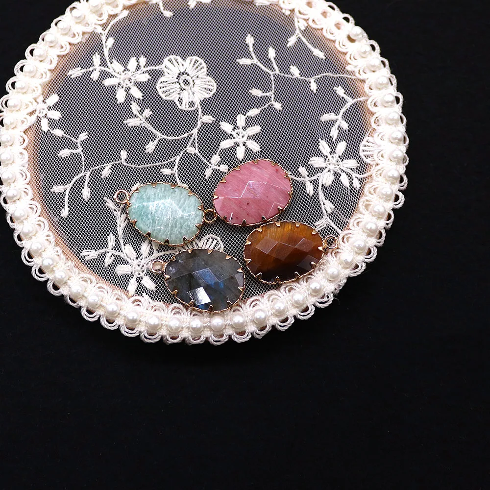 

18x26mm Single Hole Natural Stone Oval Shape Pendant Inlaid with Tiger Eye Agate Used for DIY Jewelry Making Necklaces Earrings