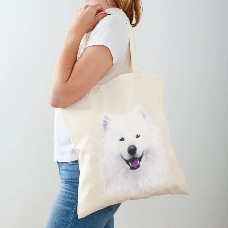 

Smiling White Samoyed Dog Face Painting Tote Bag large size bags Gift bags large tote bag shopping bag