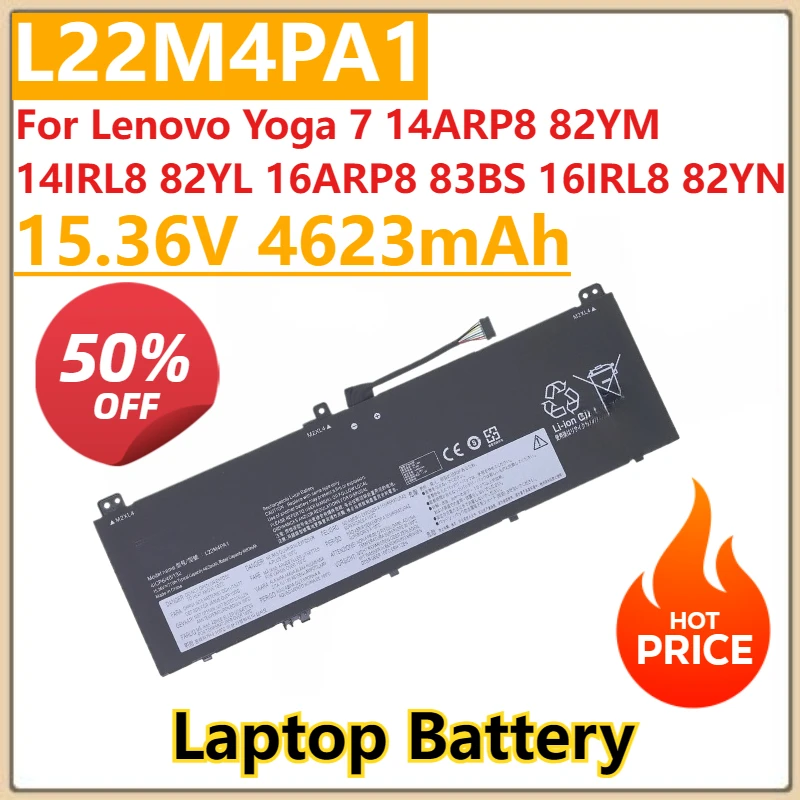

New L22M4PA1 Laptop Battery 15.36V 4623mAh For Lenovo Yoga 7 14ARP8 82YM 14IRL8 82YL 16ARP8 83BS 16IRL8 82YN L22L4PA1