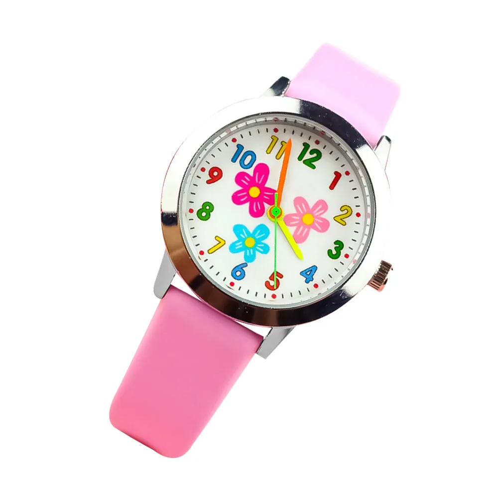 Creative Quartz Flower Pattern Watch White Comfortable Strap Fashion Watch Birthday Gift Students Cartoon