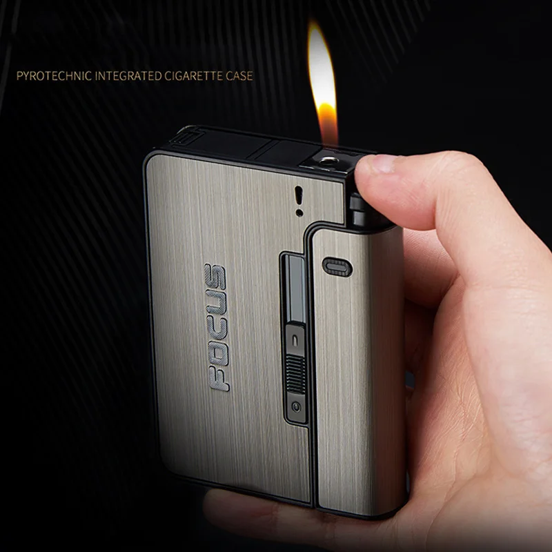 

Portable Automatic Cigarette Case Metal Cigarette Holder Box for 10pcs King Size Cigarette Lighter Not Included Gift for Men Dad
