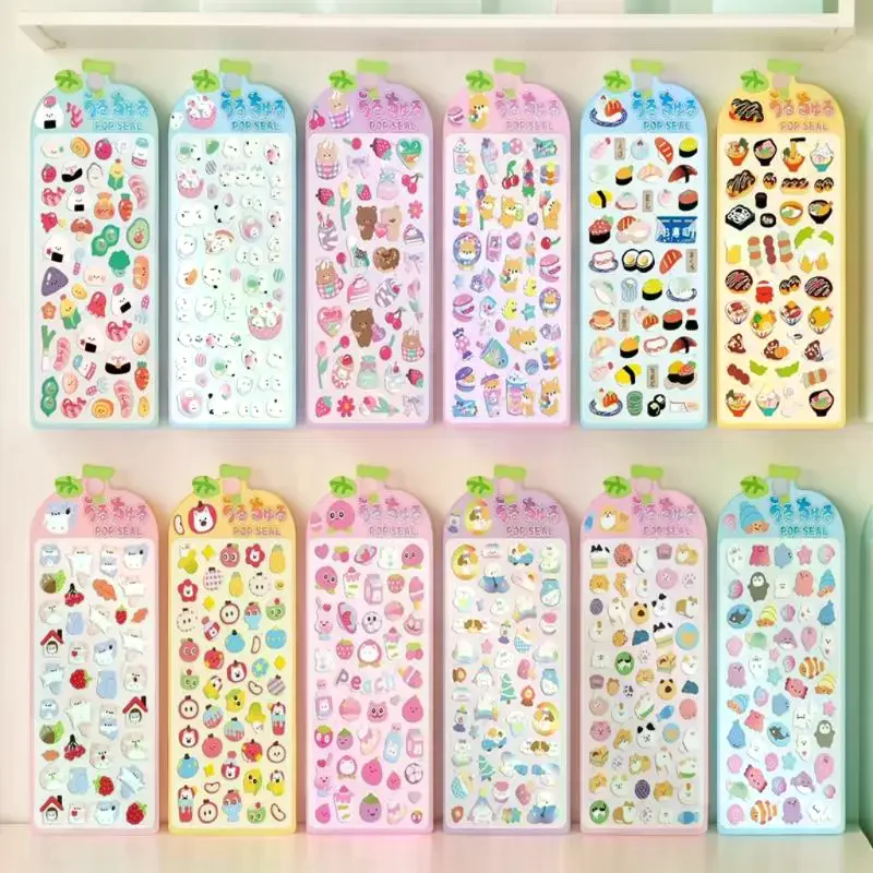 Adesivos 3D em Relevo de Animais de Desenho Animado e Comida, Estéticos e Fofos, para Decoração DIY de Capas de Celular, Diários e Cadernos, Adesivos Divertidos e Modernos