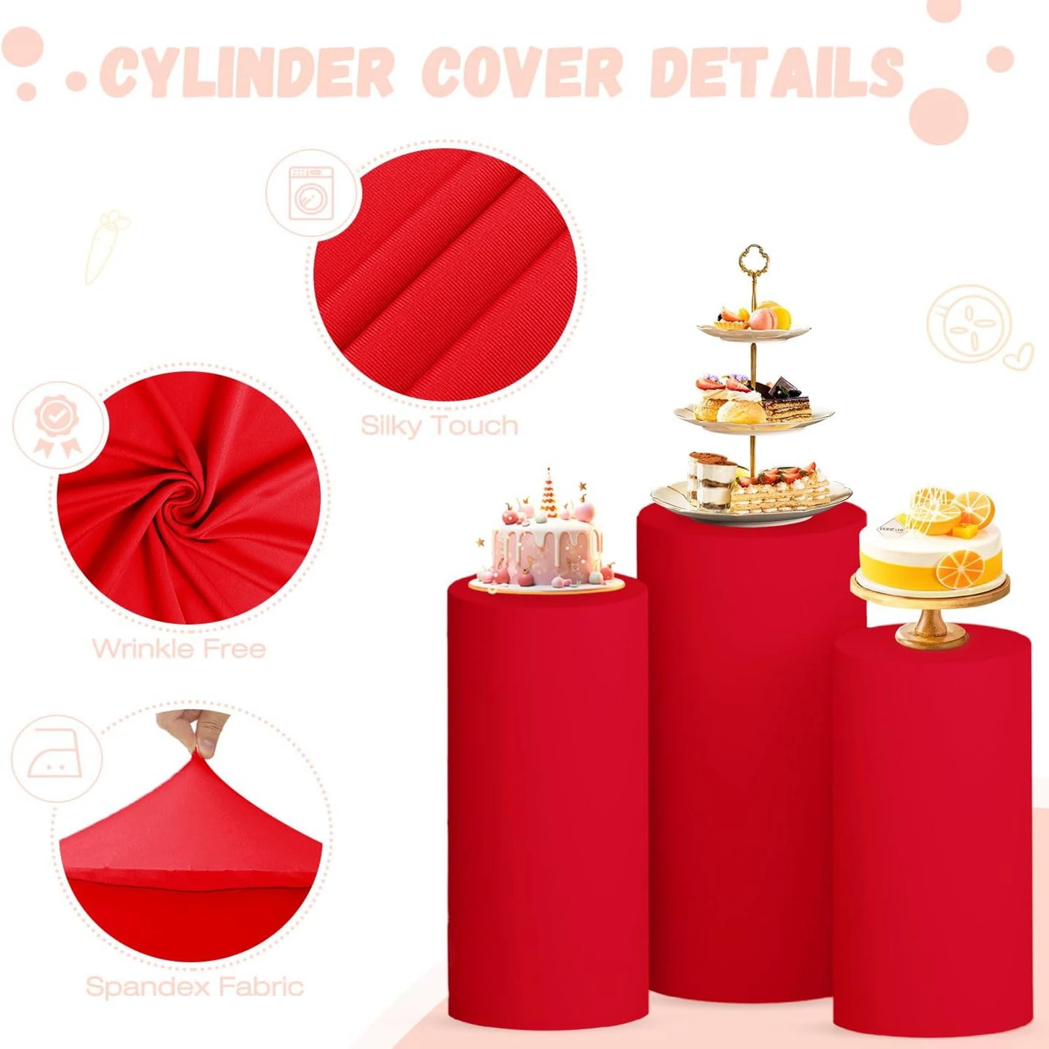 ผ้าคลุมขาตั้งทรงกระบอกสีแดง Ye - Dessert Table Backdrop บทวิจารณ์และราคา