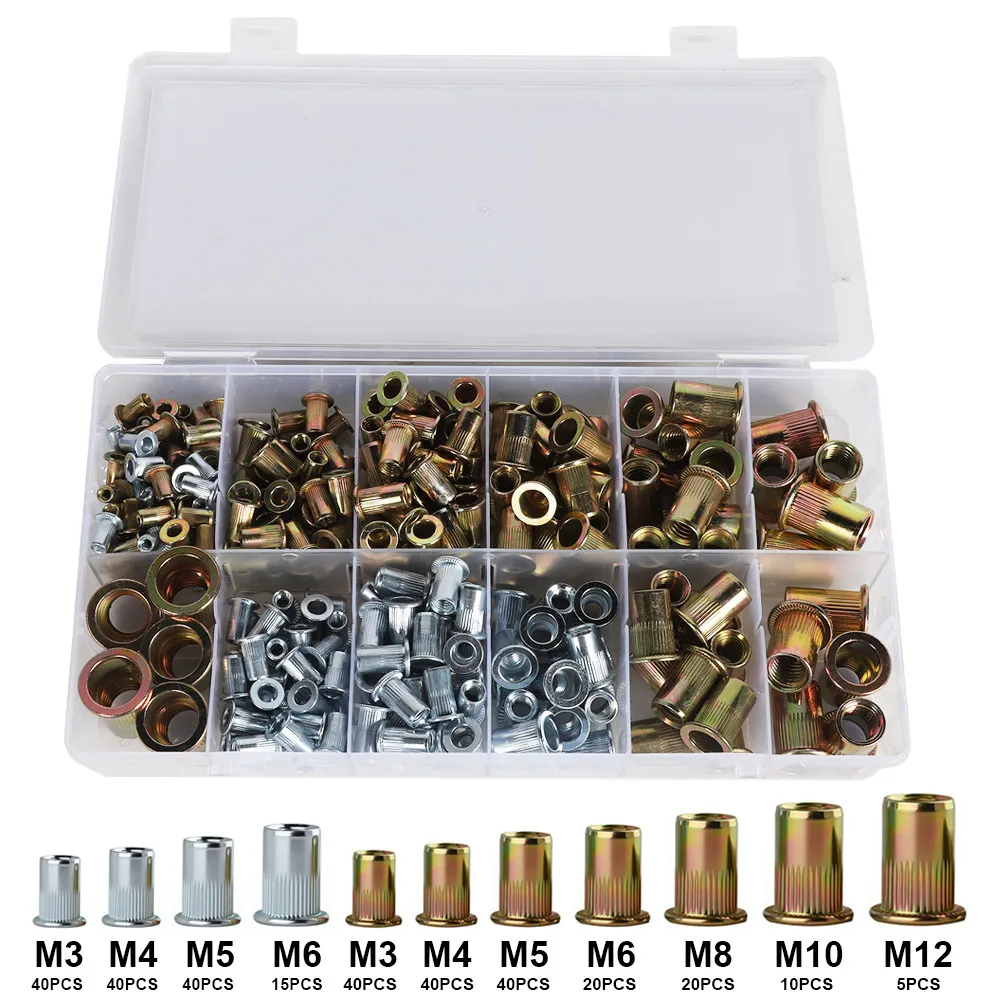 310pcs M3-M12 Mixed Rivnut Kit Blind Rivet Nuts Set Threaded Insert Nuts for Metal Fastening