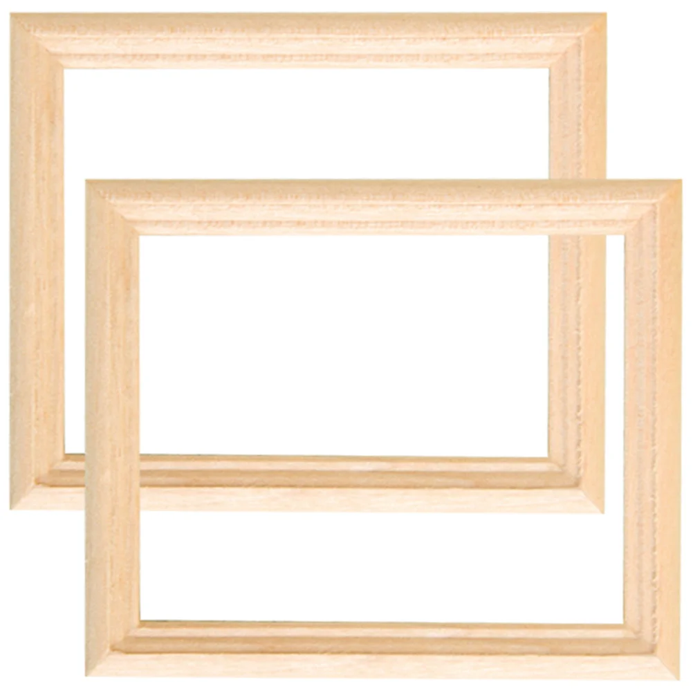 2 pièces Mini cadres Photo en bois pour bricolage petite maison décor, cadre en bois inachevé Kit d'artisanat, cadre Photo de maison Miniature, Micro