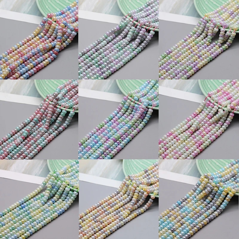 5x8mm Mixed Pearlescent Color Glass Bead Wheel Flat Round Loose Beads for Jewelry Making DIY Cotton Thread Beaded