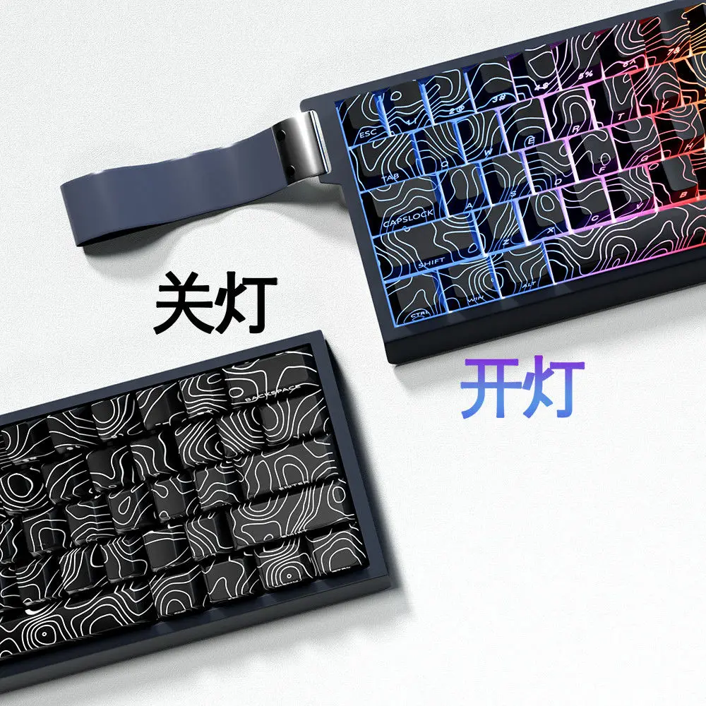 74 Keys Contour Line 3.0 Keycaps Side Print Shine Through PBT Keycaps Cherry Profile Dye-Sublimation Keycaps Topography