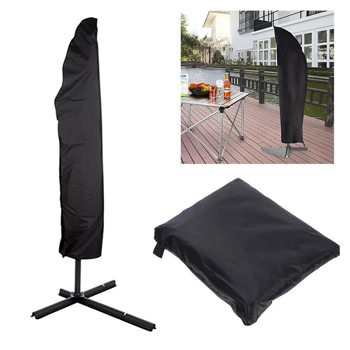 Patio Umbrella Cover 104 in. 420D Black Outdoor Offset Parasol Cover,1-pack