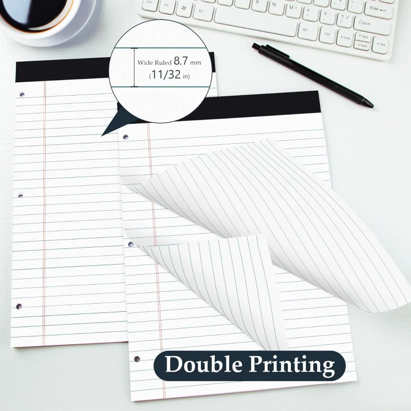 12 8.5 x 11 Legal Pads White Wide Ruled Notepads Perforated Writing Pads, 30 Sheets Per Notepad, 3-Hole Punched Paper, Writ