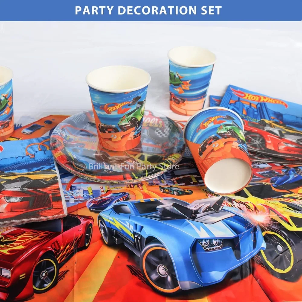 Hot wheels Birthday Party Decorations Kids Hot wheels Disposable Tableware Set Baby Shower Boy Racing Birthday Party Supplies