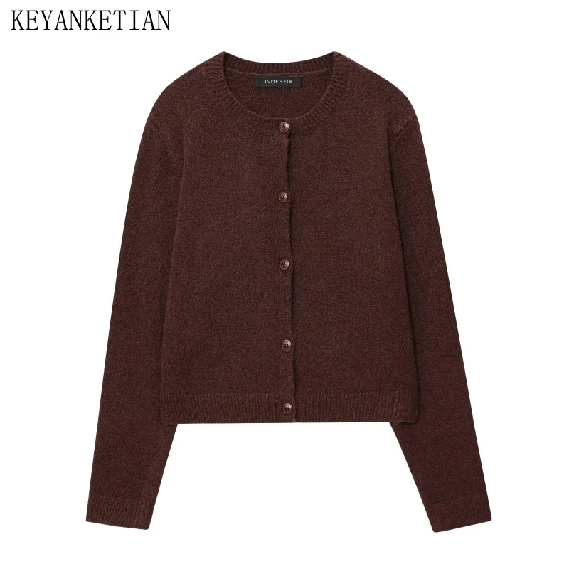 

KEYANKETIAN осенний новый женский однобортный кардиган с круглым вырезом и длинными рукавами для похудения, женский свитер, куртка