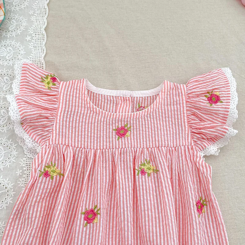 2026 Sommer 0-24M Baby Mädchen Flügelärmel Baumwolle Stickerei Baby Body 2-6 Jahre Süße Partykleider Schwesterkleidung – Detail 25