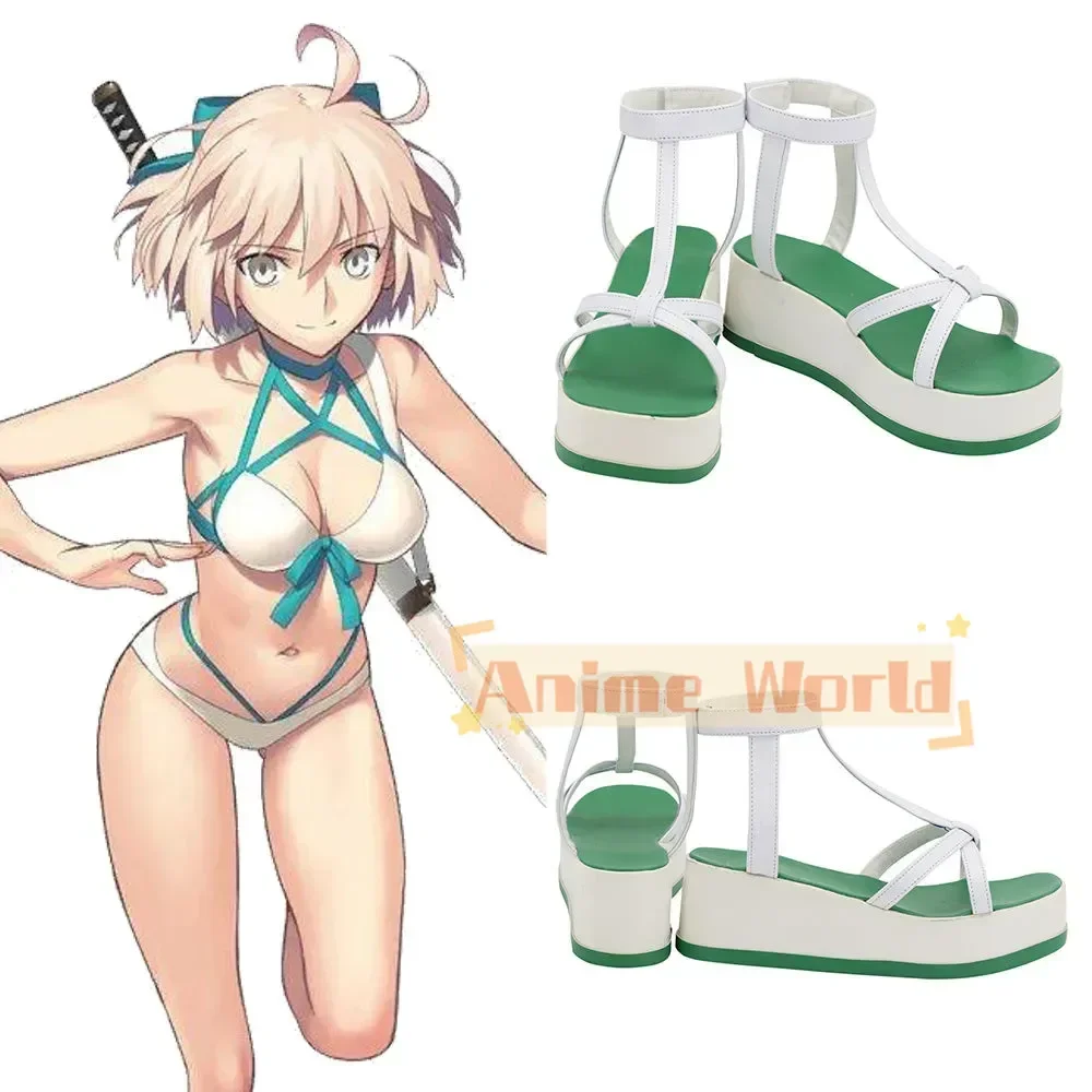 

Fate Grand Order, летний купальник Okita Souji, белая обувь для косплея, индивидуальный заказ, реквизит для карнавальной вечеринки на Хэллоуин