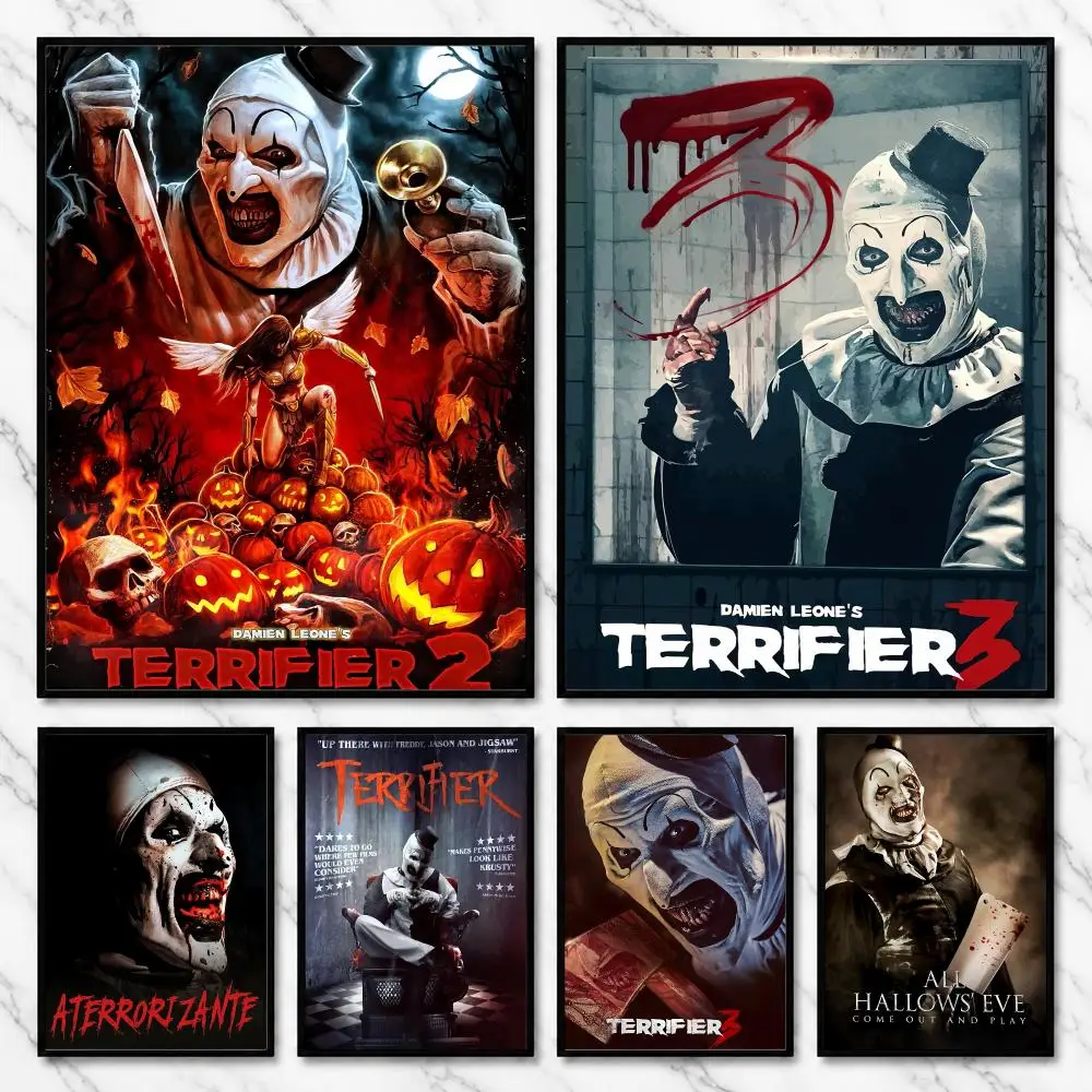 Terrifier Slasher Clown Extreme Horror Film Scares Poster Self-Adhesive Unframed Fashion Wall Prints for Office & Home Decor