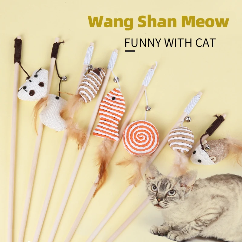 חתול טיזר שרביט צעצוע נוצת פרפר עכבר חתול חכת דיג צעצועי עץ אינטראקטיבי חתלתול צעצועים לחתולים מקורה כדור עם Catnip