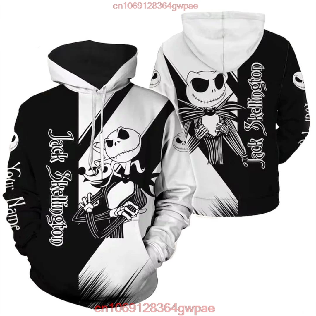 O pesadelo dos homens antes do Natal moletons, capuz 3D Jack Skellington, capuz casual com zíper Harajuku, Disney, moda Halloween