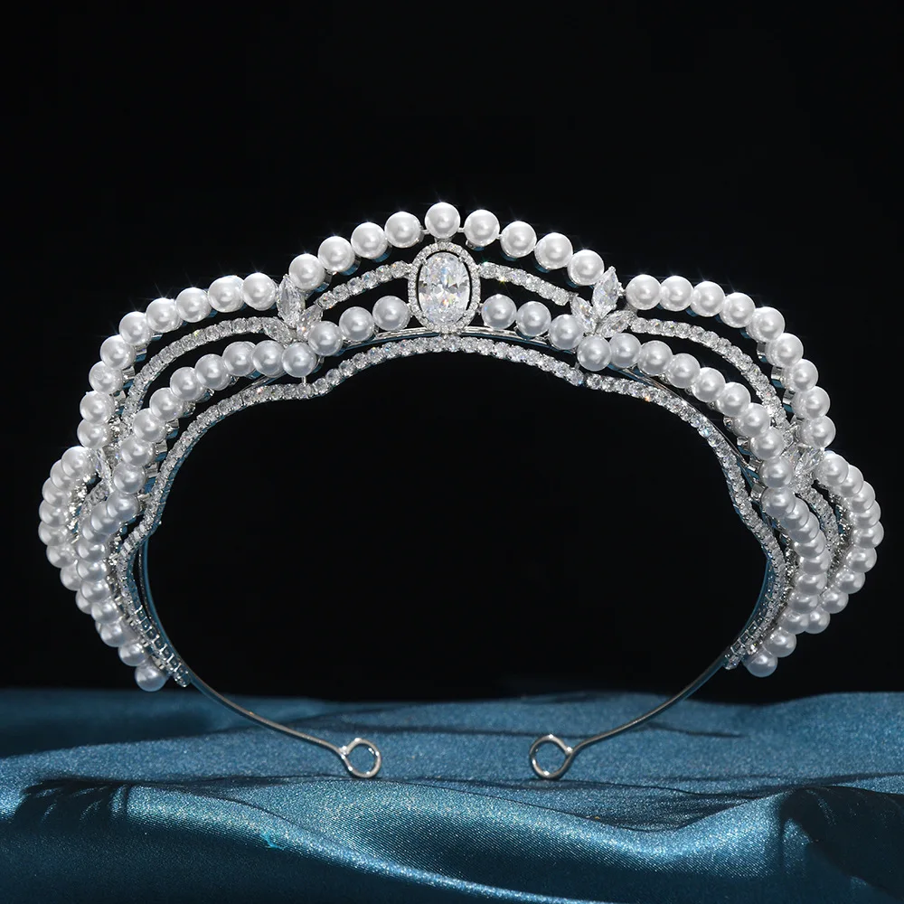New Imitation Pearl Zircon Wedding Crown Birthday Party Princess Joker Hair Accessories Gift Jewelry 267305