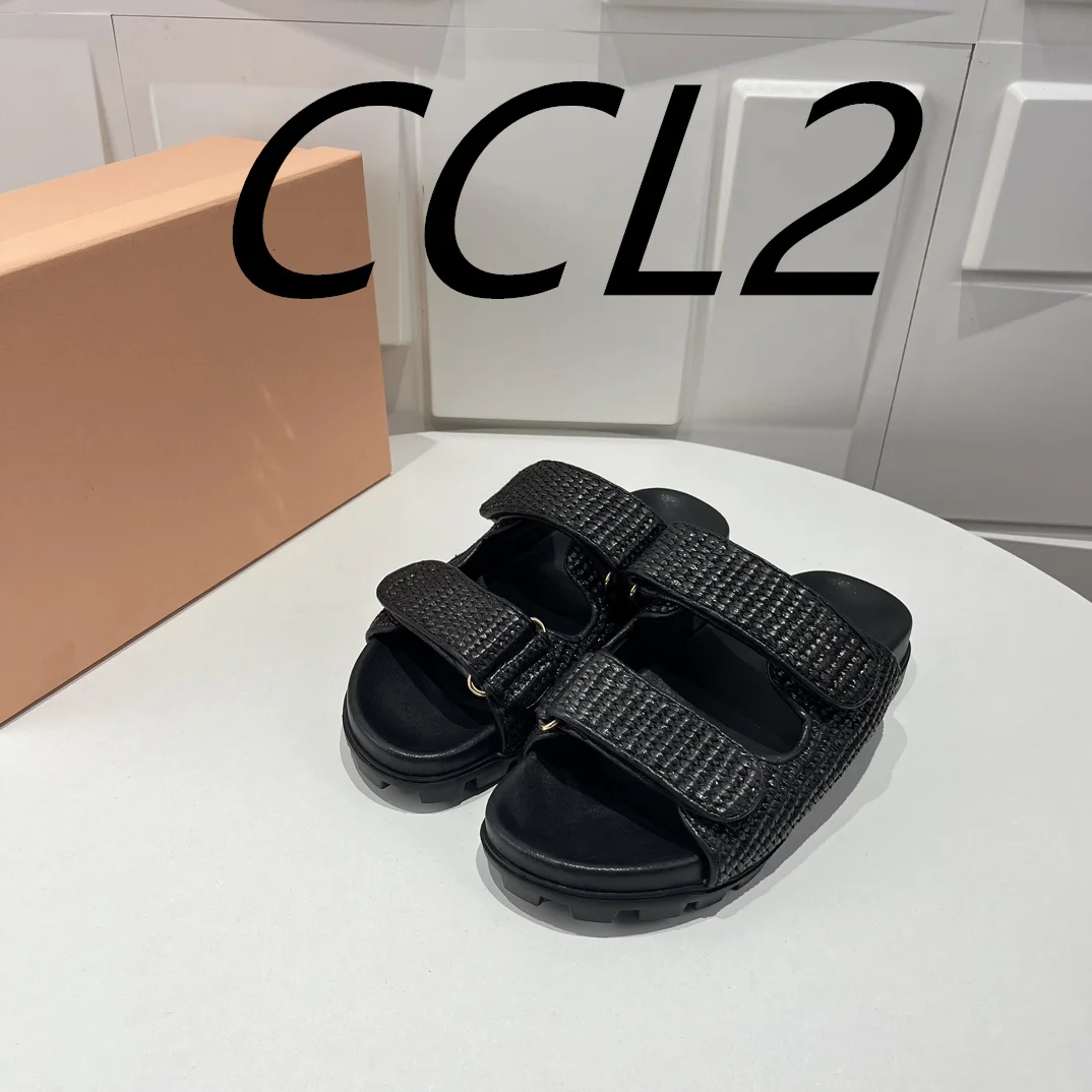 Women's Double Buckle Flat Slippers with Velcro closure, Sheepskin, saize35-41 for Spring/Summer 24 season