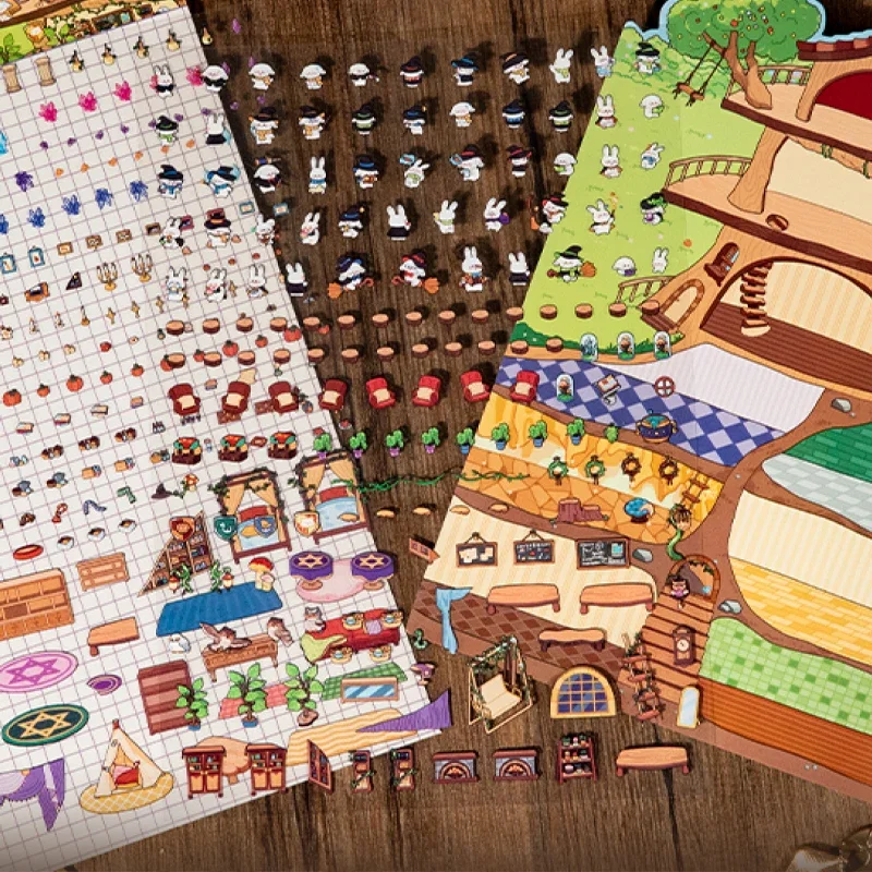 3D Cottage Children'S Hand Account Stickers Collage Miniature Landscape Stickers DIY Scrapbook Photo PET Notebook Stickers