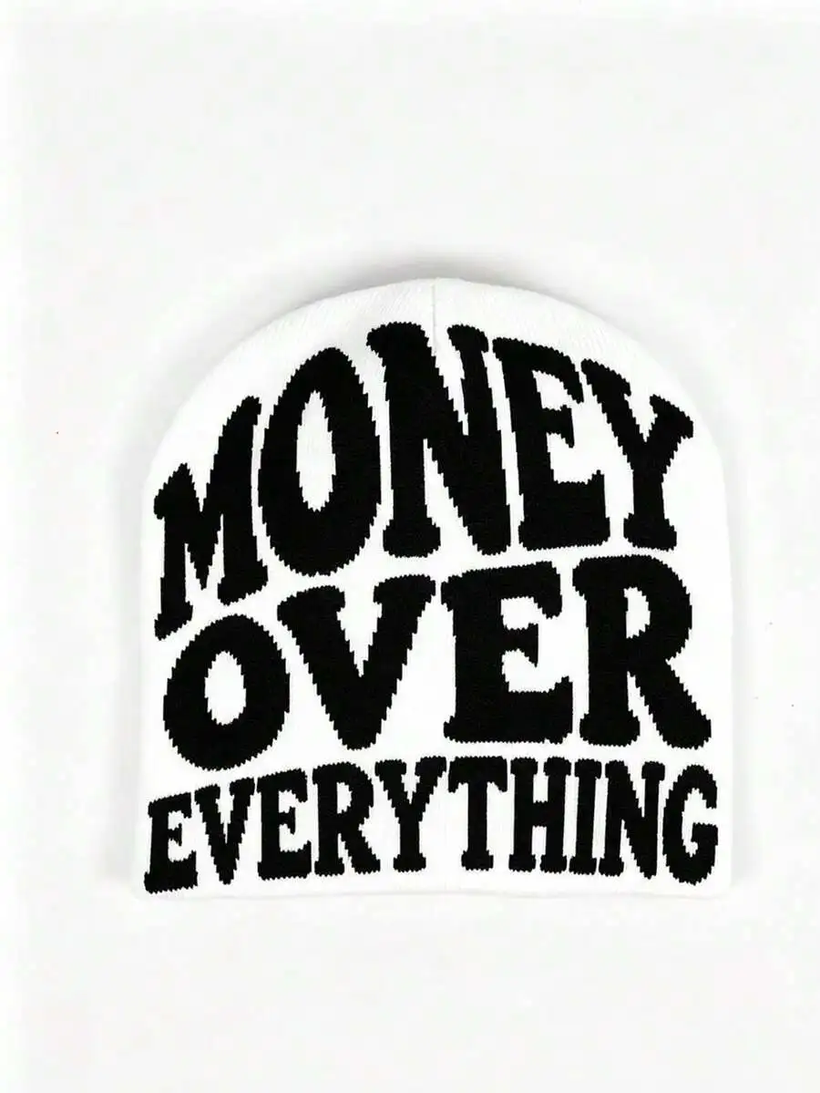 Unisex Knit Beanie Hat with Money Letter Print
