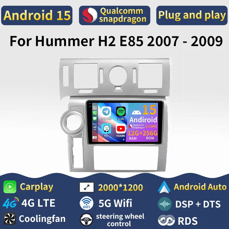 Radio para Auto Android 15 para Hummer H2 E85 2007 2008 2009, Carplay, Auto DSP, Unidad Principal 2DIN, Navegación, Reproductor Multimedia, Video, Estéreo