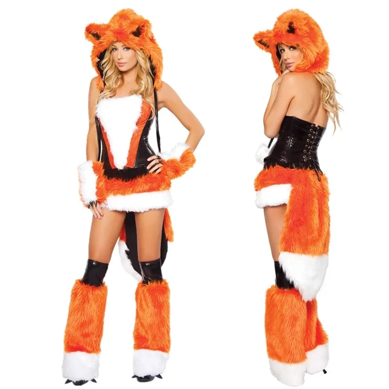 Deluxe Plush Monster Animal Costume for Adult Leopard Fox Cat Girl Cosplay Costume Halloween Costumes Women Fancy Party Dress Up