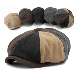 Retro Octagonal Hat Beret British Peaked Cap Newsboy Cap Painter's Hat Color Block Soft Brim Hat
