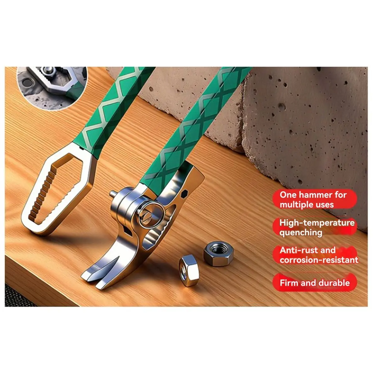 Martelo de chifre de ovelha multifuncional conectado, chave universal, barra de alavanca, levantamento de madeira, martelo de chifre de ovelha