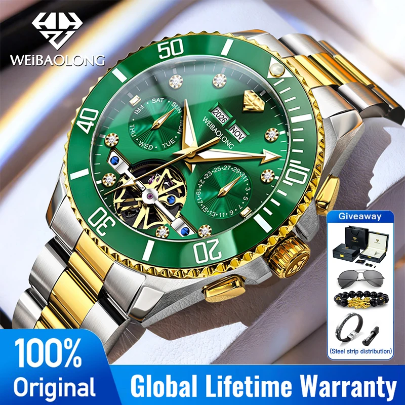 WEIBAOLONG 3813 Luxus Herrenuhr Multifunktionale Automatik-Mechanikuhr mit Schwungrad 50M Wasserdicht Hochwertige Uhr für Männer