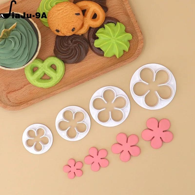 4Pcs Rose Flower Fondant Cake Decorating Mould Plum Blossom Dessert Cookies Cutter Mold Gum Paste Pastry Tools Baking Supplies