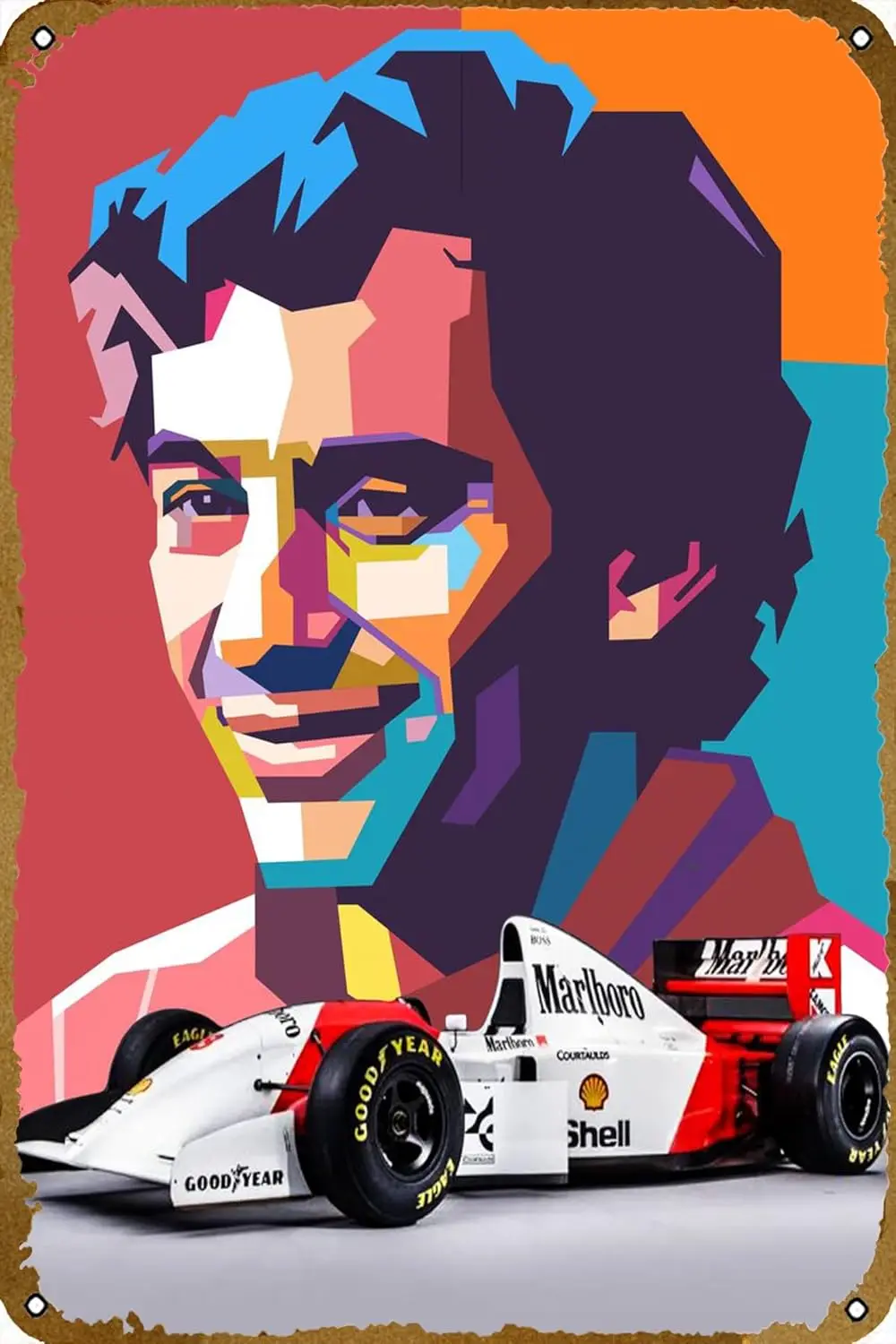 Ayrton Senna Poster Retro Metal Tin Sign Wall Home Wall Art Metal Tin Sign,cave,bar,Club,Home Wall Art Metal Tin Sign 8x12  sign