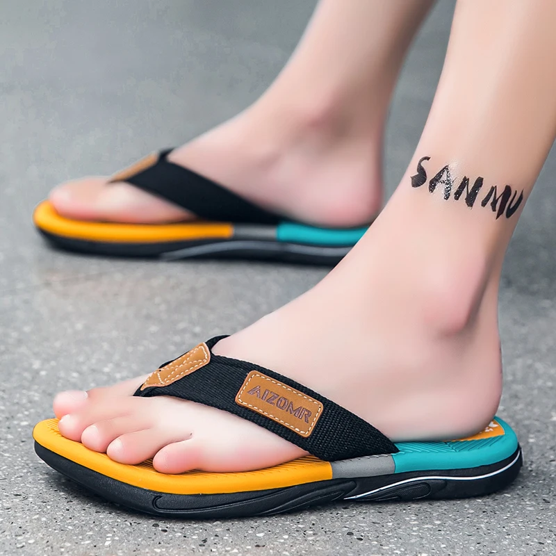 Sandal jepit warna campuran pria, Kasut EVA tahan air Slip-on luar ruangan untuk lelaki